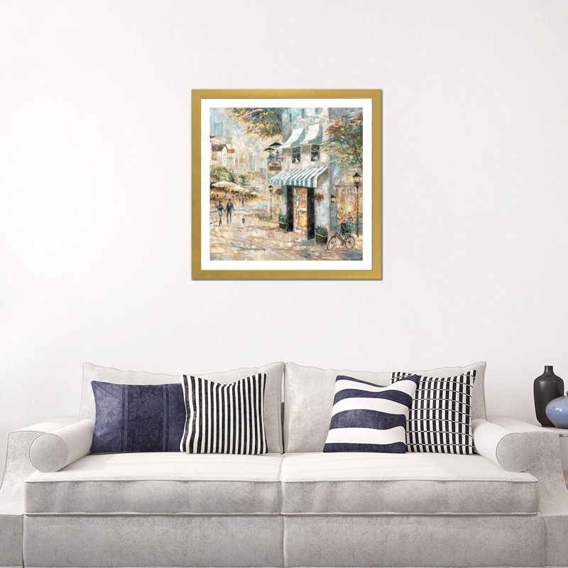 «Rooftop Café Détail II» par Ruane Manning - reproduction d'art, H 24 po x l 24 po x p 1 po, Papier encadré doré, Blanc