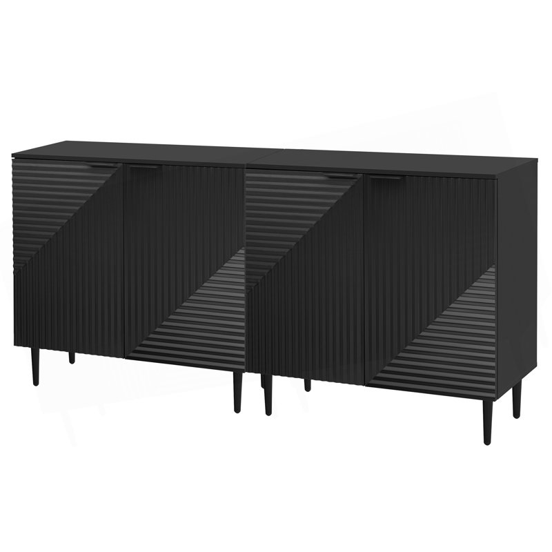 Ensemble de 2 armoires latérales minimalistes modernes Mirod, solution de rangement polyvalente, tablettes réglables, conception de porte géométrique élégante, parfait comme meuble télé