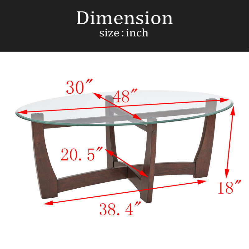 Table basse 48 po ovale en verre, table basse centrale avec plateau en verre, petite table basse pour le salon, le bureau et l’appartement
