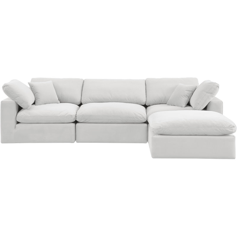 Kirstey Velvet L-Shaped Sectional Reversible, Cream Velvet