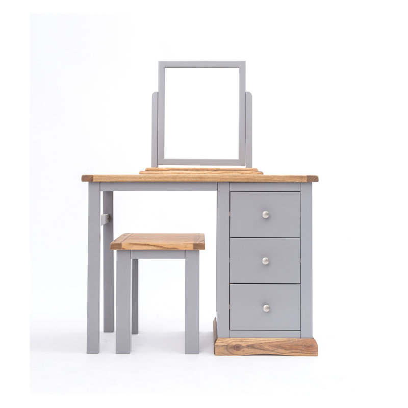 Midkiff Dressing Table with Mirror, Natural/Grey/Chrome