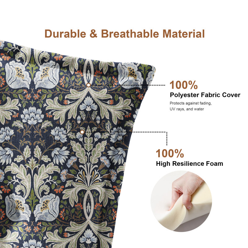  Indoor High Back Rocking Chair Cushions For Swivel Rocker, Outdoor Replacement Highback Dining Seat Pads With Back Elastic And Ties,48"X20"X2.5",Floral