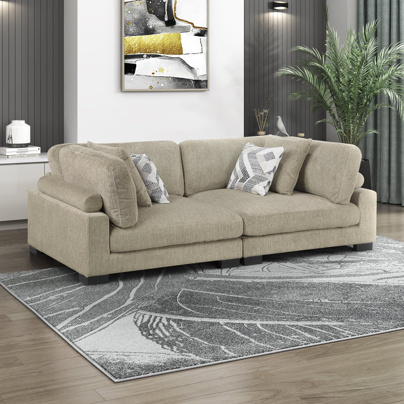Canapé modulaire moderne 90 po avec tissu en microfibre Brinsley, coussins réversibles et 4 coussins, Microfibres brunes