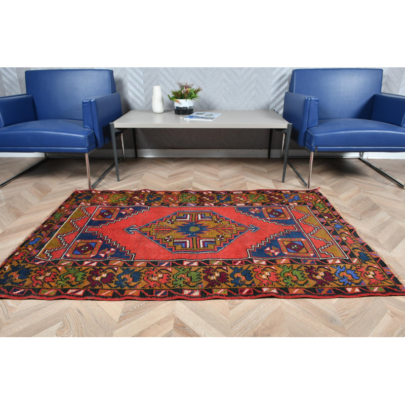 Tapis vintage rétro en laine rouge luxueux Anatolian