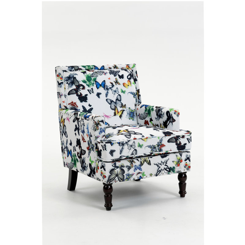 Upholstered Accent Chair, Vintage Armchair with butterfly  Linen Fabric and Nailhead Trim for Living Room