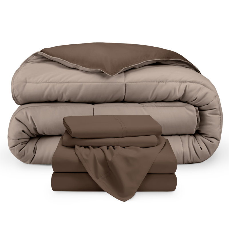 Microfiber Reversible Bed-In-A-Bag, King Comforter + 2 Pillowcases, Cocoa/Taupe, Cocoa