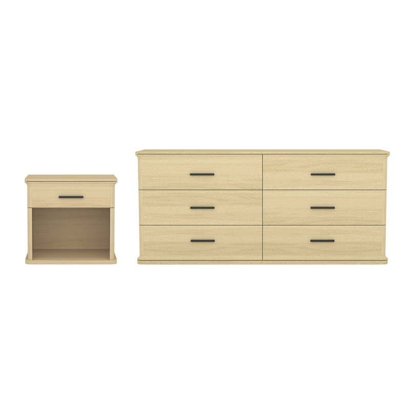 Ensemble de chambre à coucher avec commode et table de chevet 2 pièces Clifford, Chêne naturel