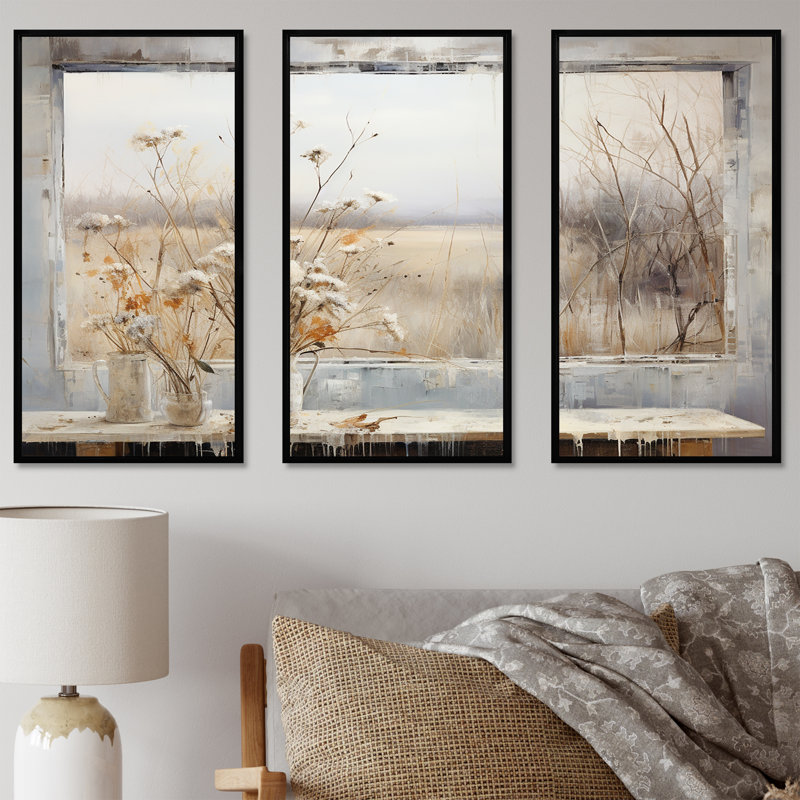 «Winter Meadow View Calmness III», art mural prairie, H 40 po x l 60 po x P 1 po, Cadre flottant noir