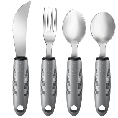 4Pcs Weighted Utensils for Hand Tremors,Gray,Straight