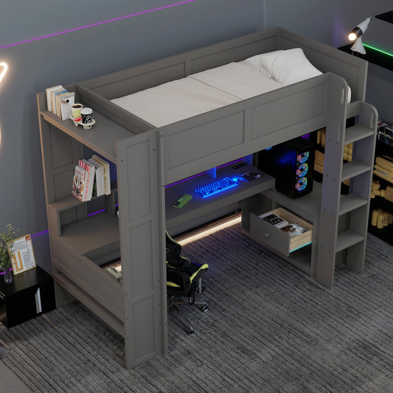 Lit mezzanine simple en bois avec bureau