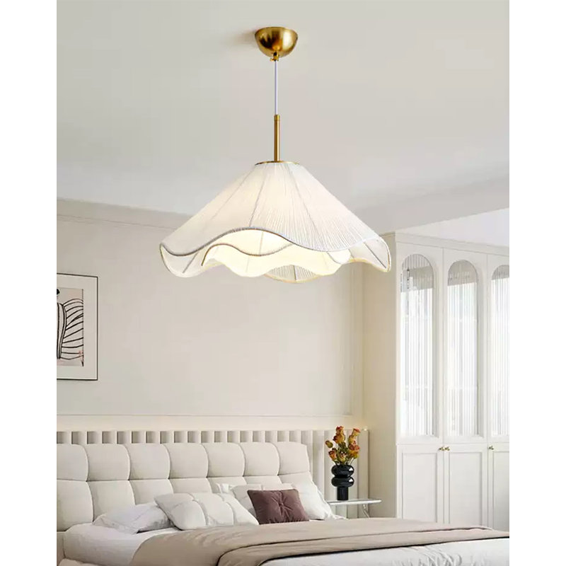 Lustre en tissu français de style crème rétro, 7.09" H x 15.7" W x 15.7" D