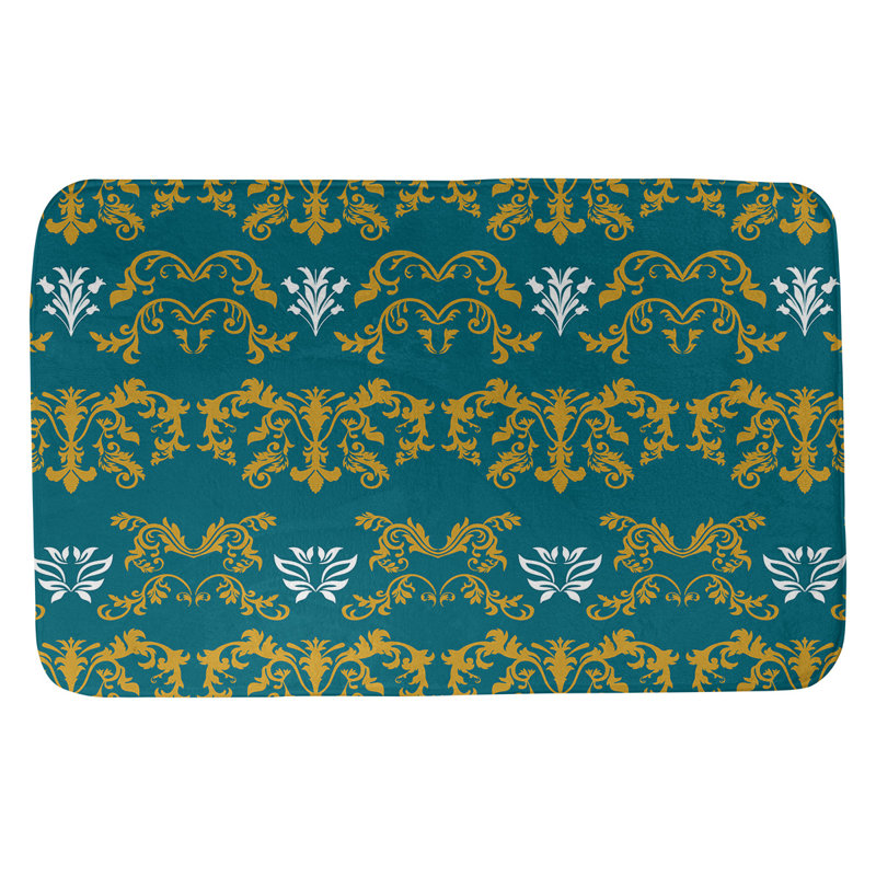 Tapis pour salle de bain Jacksonville, l 17 po x L 24 po, Or / bleu sarcelle / blanc