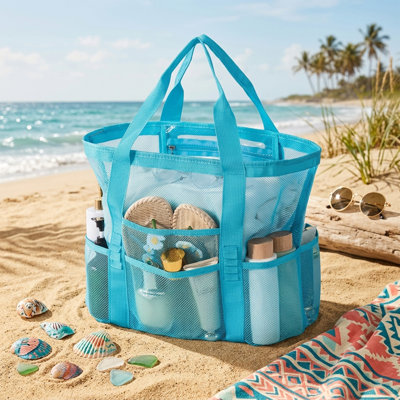Sac de rangement en silicone, sac de plage en filet, sac de bain multipoches, sac de douche portable pour voyage, grand sac organisateur de plage avec doublure intérieure en option