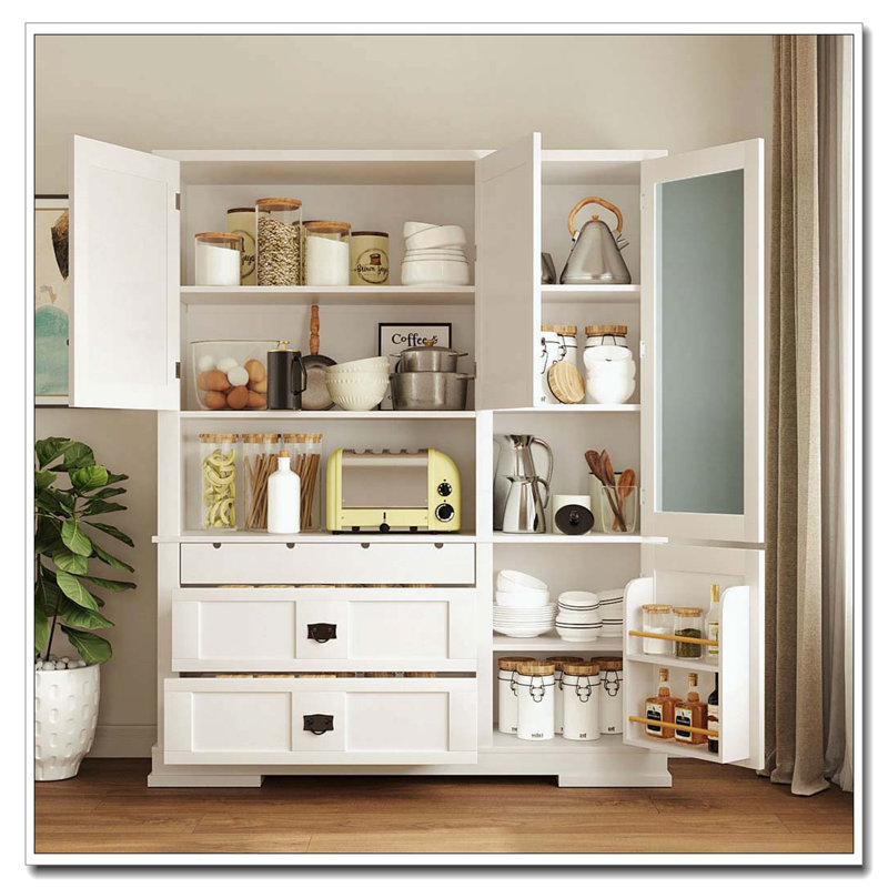 Traditional Freestanding Buffet Hutch Kitchen Storage Cabinet, White