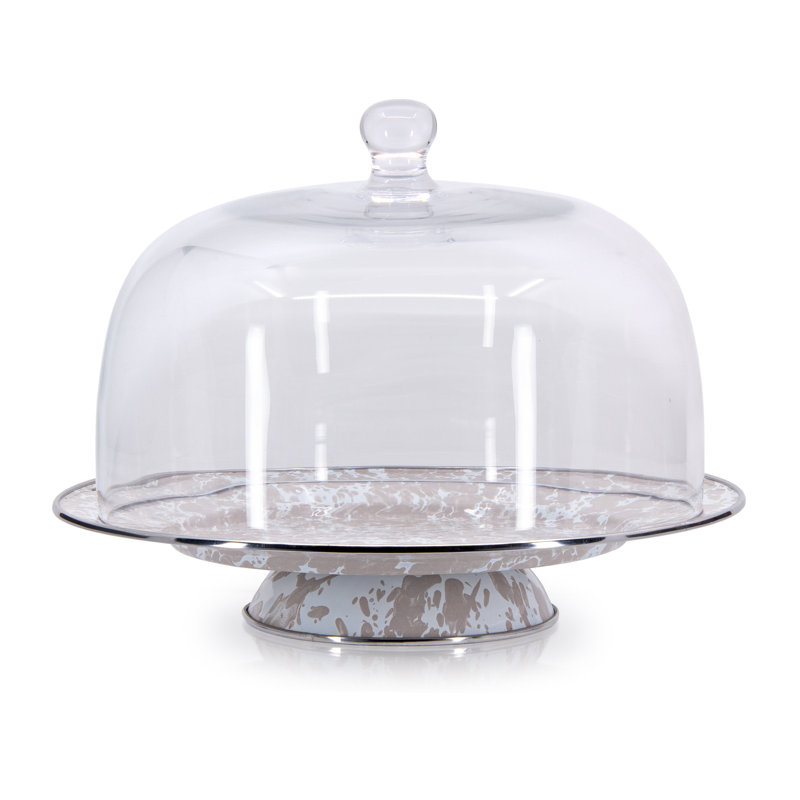 Solid Enamelware Cake Stand, Taupe Swirl