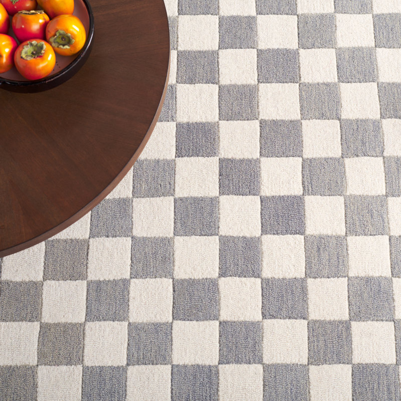Msr4760 Chelsea Martha Stewart Hand Tufted Wool/Cotton Checkered Rug in Gray/Ivory, Rectangle 9' x 12'