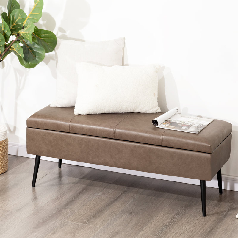 Repose-pieds caché en similicuir de 42 po pour hall d'entrée de chambre à coucher, Beige