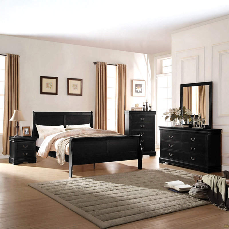 1Pc 2-Drawers Nightstand Wooden Bedroom Furniture, Black