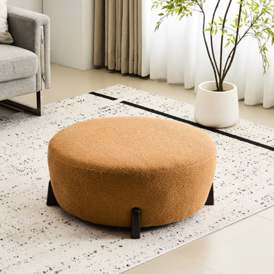 Boucle ronde Modish avec pieds en bois évasés, accent orange citrouille, mélange de couleur de caoutchouc intérieur supérieur