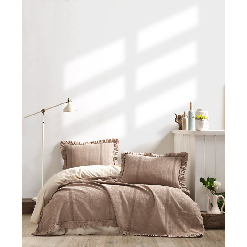 Luxury Pique Bedding Set, 100% Cotton, Beige & Mink | Jacquard Design, Includes 2 Oxford Pillowcases (19.7 x 27.6 in) | Soft, Durable, Machine Washable, Perfect for Elegant Bedroom Décor