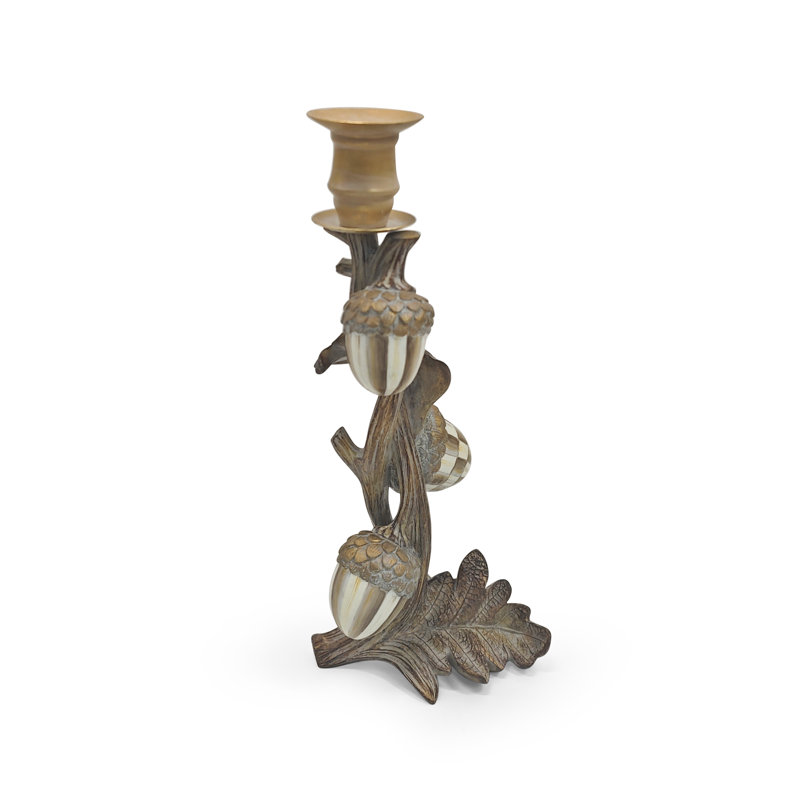 Mocha Check Acorn Candle Holder