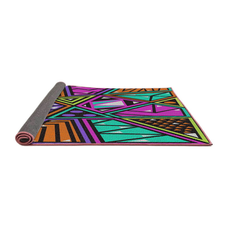 Tapis mauve à motifs/vert lumineux/orange, Rond 3 pi