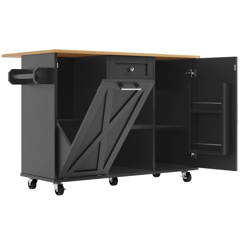 Kitchen Island With 2 Doors And 2 Drawer, Black