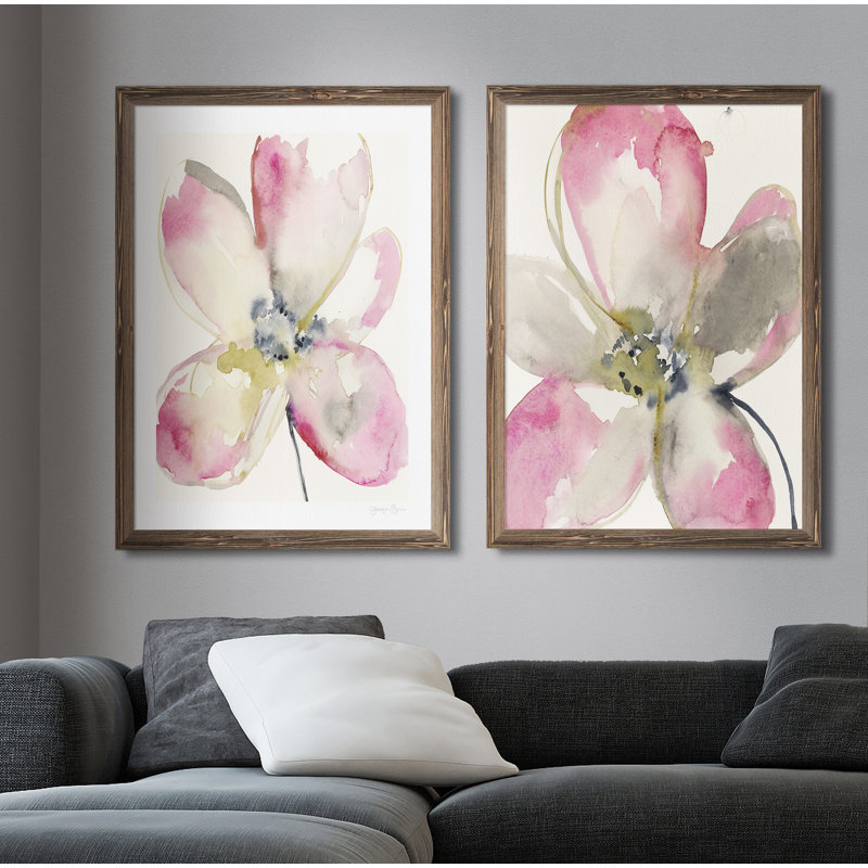 Magenta pétales I, ensemble de 2 reproductions d’art encadrées, Espresso Framed Canvas, H 24 po x l 18 po x P 1,25 po