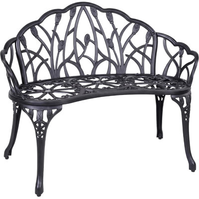 Banc de jardin 2 places en aluminium moulé avec pieds réglables, résistant aux intempéries et robuste, idéal pour terrasse, porche ou jardin.