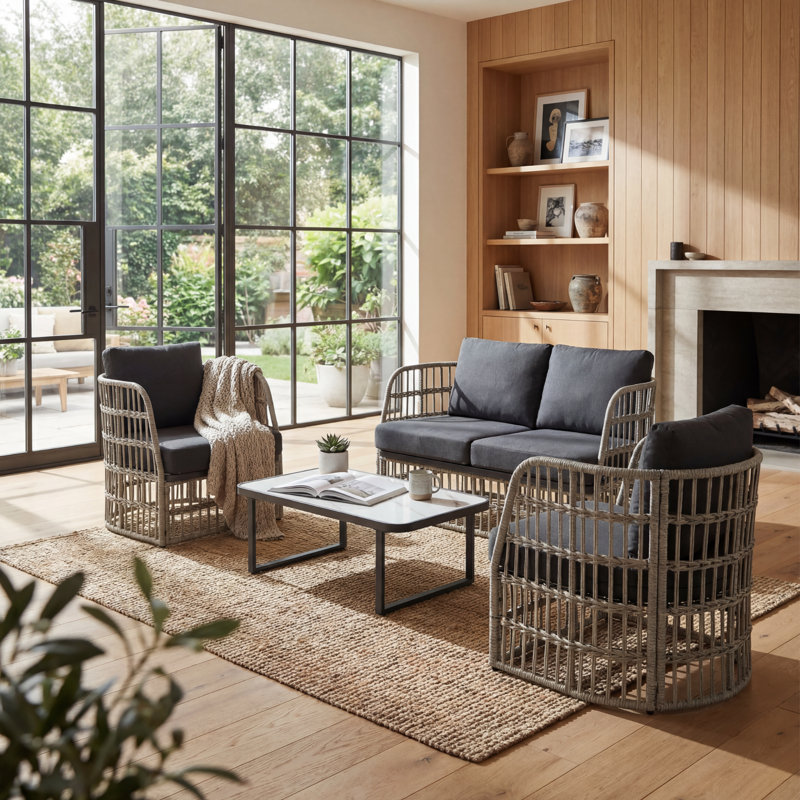 Ensemble de conversation pour patio 4 personnes avec table basse, Gris