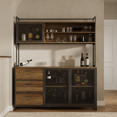 Industrial Bar Cabinet With Wire Doors & 3 Drawers
