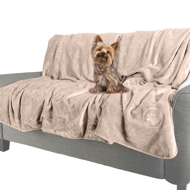 Couverture imperméable pour chien, pour lit, lit ou voiture PETPAKER, 40 po x 30 po, Motif brun clair / patte brodée