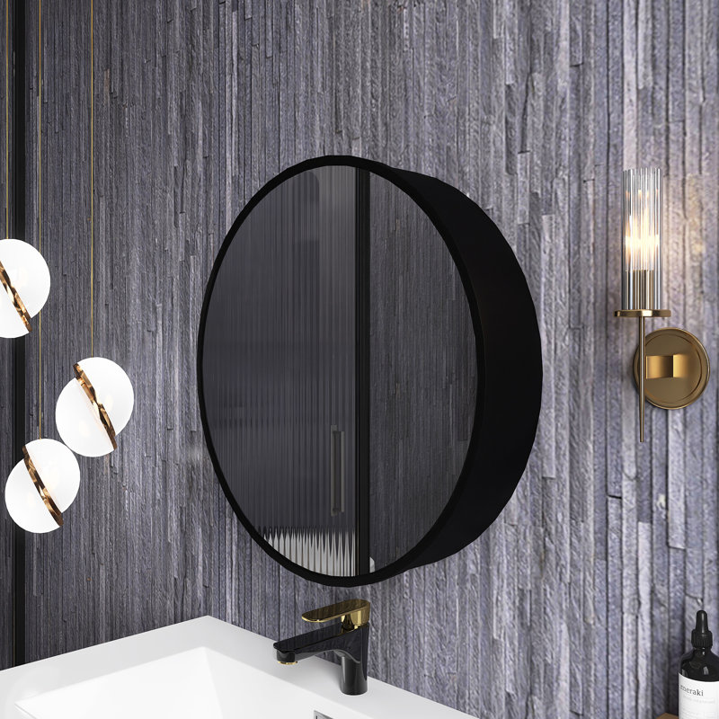 Armoire à pharmacie avec miroir fixe 24 po H 24 po Wildokens, Noir