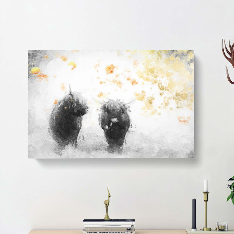 Two Highland Cows In Abstract - Wrapped Canvas Painting, 50cm H x 76cm W x 3cm D