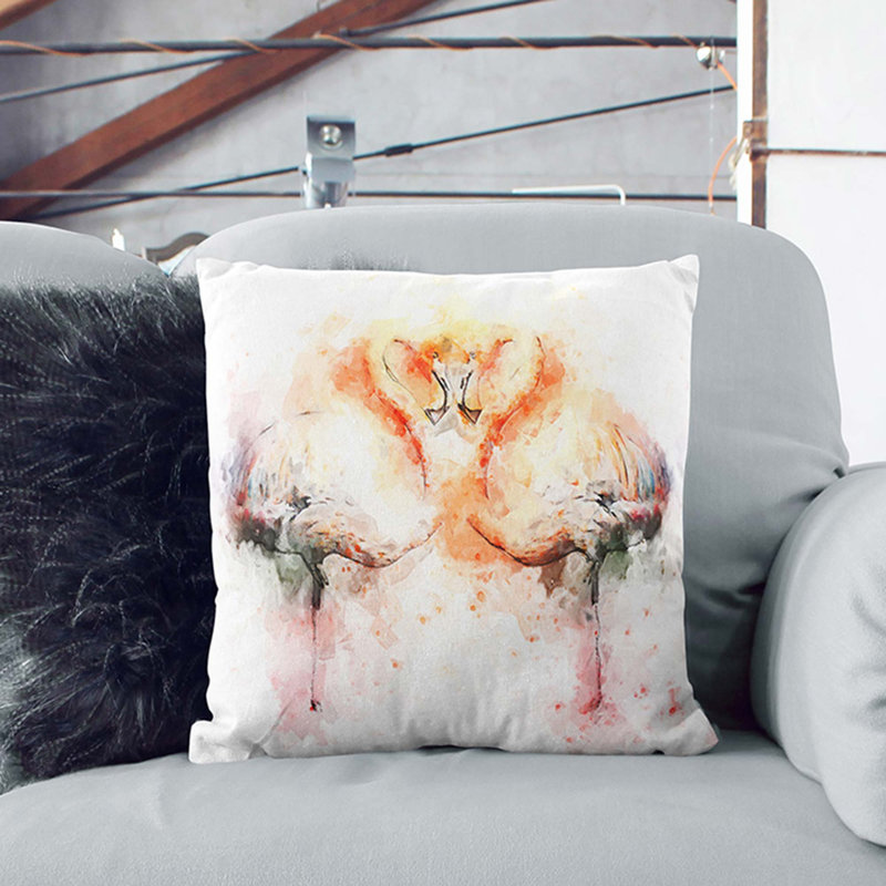 Pink Flamingo Cushion with Filling, 40cm H x 40cm W x 15cm D, Black