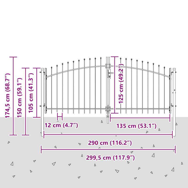 174.5cm H x 299.5cm W Powder-Coated Steel Gate