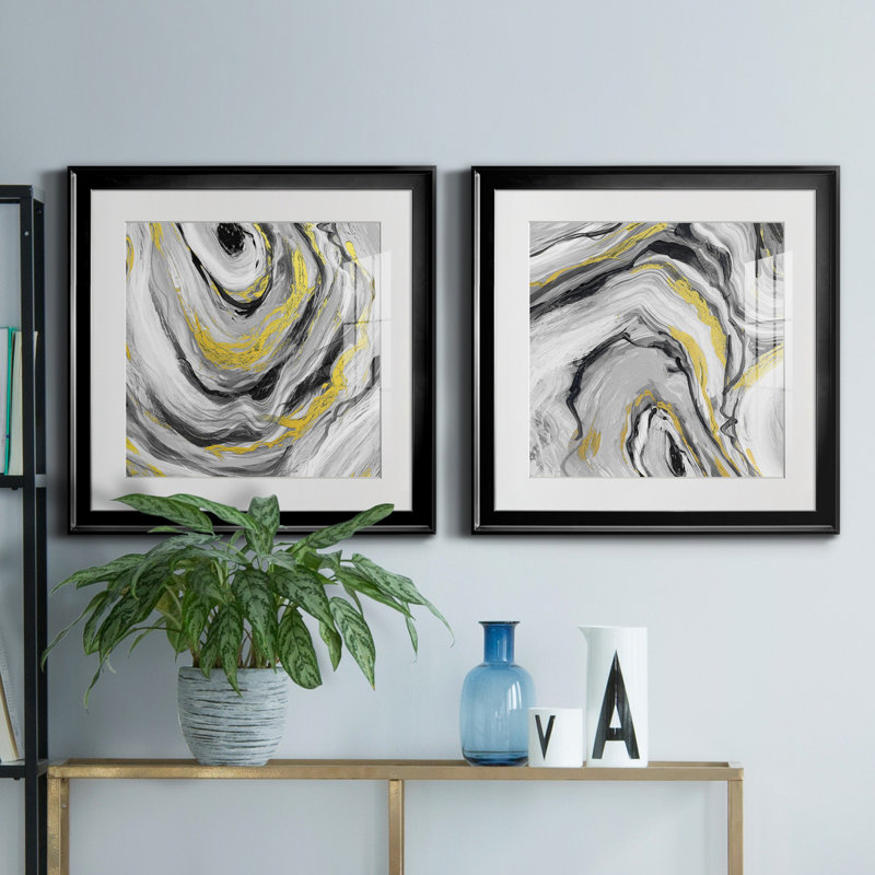 «Bold Agate I», ensemble de 2 impressions encadrées, H 17,5 po x l 35 po x P 1,5 po, Noir