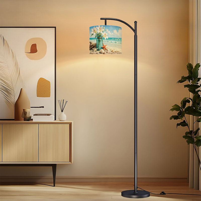 Lampe sur pied à arc avec abat-jour réglable Beach Star Coastal Starfish White Flower Vintage