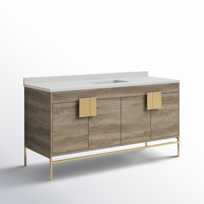 Ensemble de meuble-lavabo simple 60 po Maisie, Laiton satiné, Gris ombré