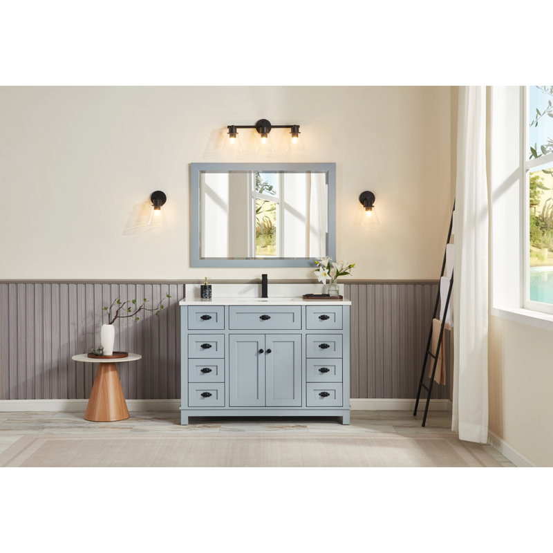 48" Solid Wood Sink Vanity With 1' Artificial Stone Top, Black, Cadet