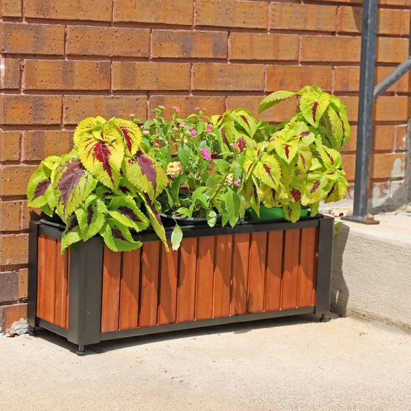 Robinet Rectangular Slatted Acacia Wood Planter Box with Liner - 24" x 8.25" x 8.75"