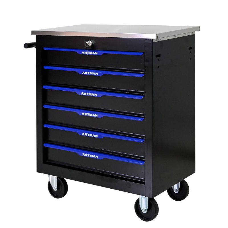 6 DRAWERS MULTIFUNCTIONAL TOOL CART WITH WHEELSBLACK+BLUE