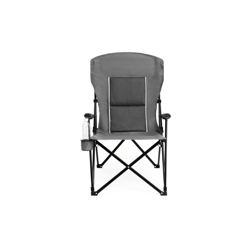 Portable High Back Heavy Duty Lawn Chair Supporting 250Lbs, Collapsible With Cup Holder, Grey, Breathable And Wear - For Patio Use That Can Hold Weather Camping