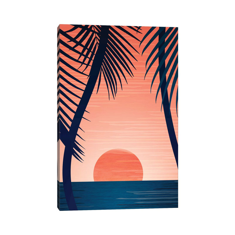 Tropical Beach Sunset by Modern Tropical - Wrapped Canvas Painting, 101.6 cm H x 66.04 cm W