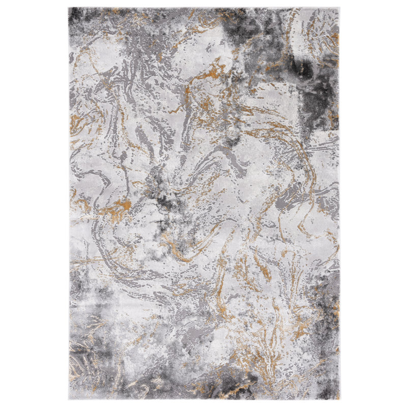Prichard Abstract Gray/Gold Area Rug, Rectangle 2'7" x 5'