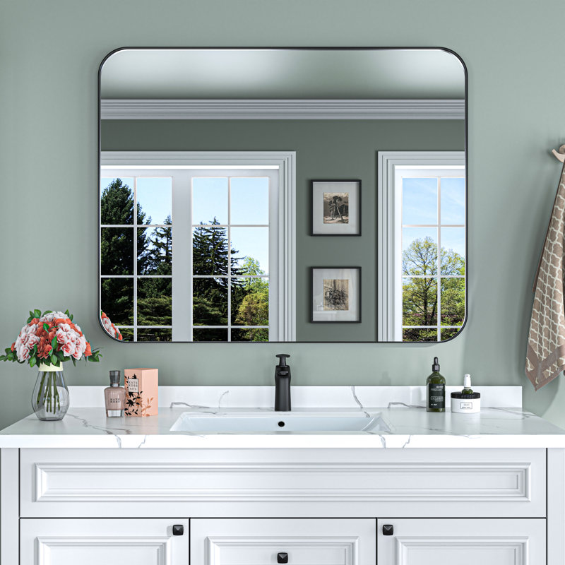 40 in. W * 32 in. H Rectangular Aluminum Framed Wall Bathroom Vanity Mirror in Black, 32" x 40", Rectangle