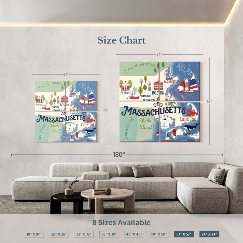 Aliaz State Maps - Massachusetts Attractions, 74" H x 74" W