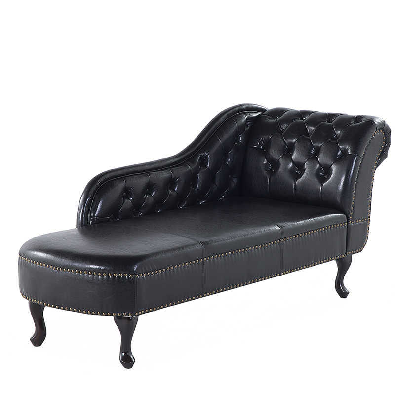Brennon Faux Leather Chaise Lounge, Black