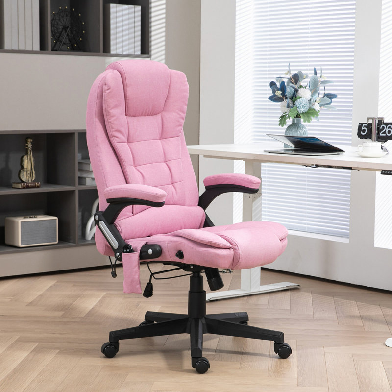 Fauteuil de bureau à massage à haut dossier avec 6 points de vibration, Rose, Tissu de microfibre
