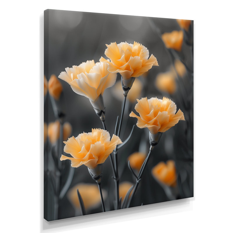 Jaune, jaune, œillets, matin, fleur, photo, œillets, impression d'art mural, Toile tendue, H 32 po x l 16 po x P 1 po
